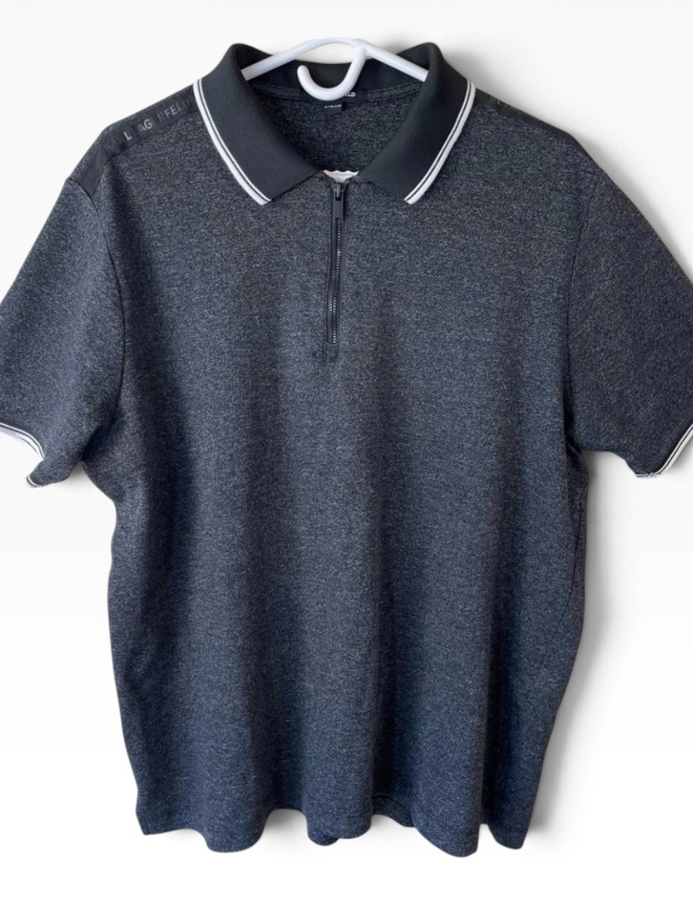 Karl Lagerfeld Men's Charcoal Heather Zip Polo with White Trim